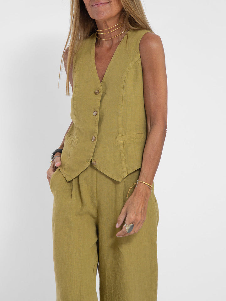 Aira - Buttoned Vest & Wide Pants Set
