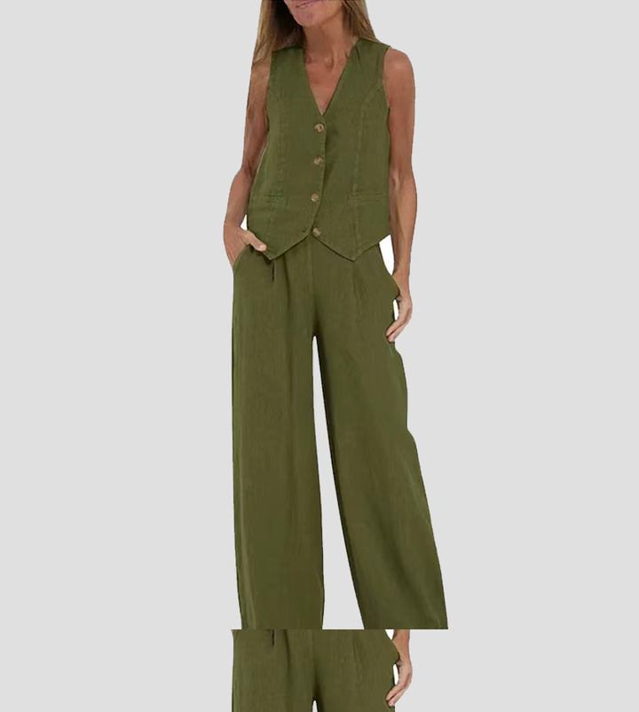 Aira - Buttoned Vest & Wide Pants Set