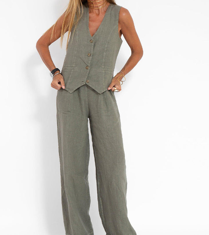 Aira - Buttoned Vest & Wide Pants Set
