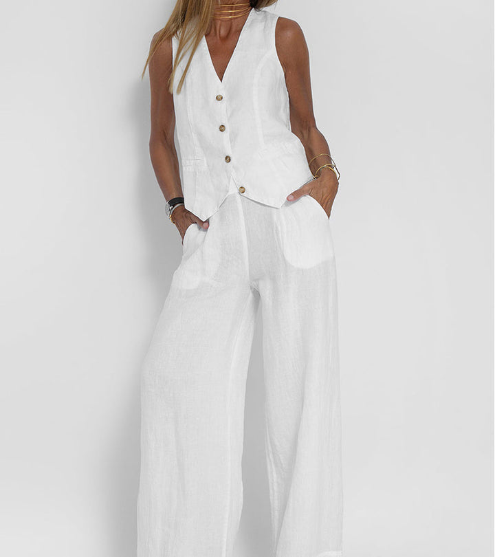 Aira - Buttoned Vest & Wide Pants Set