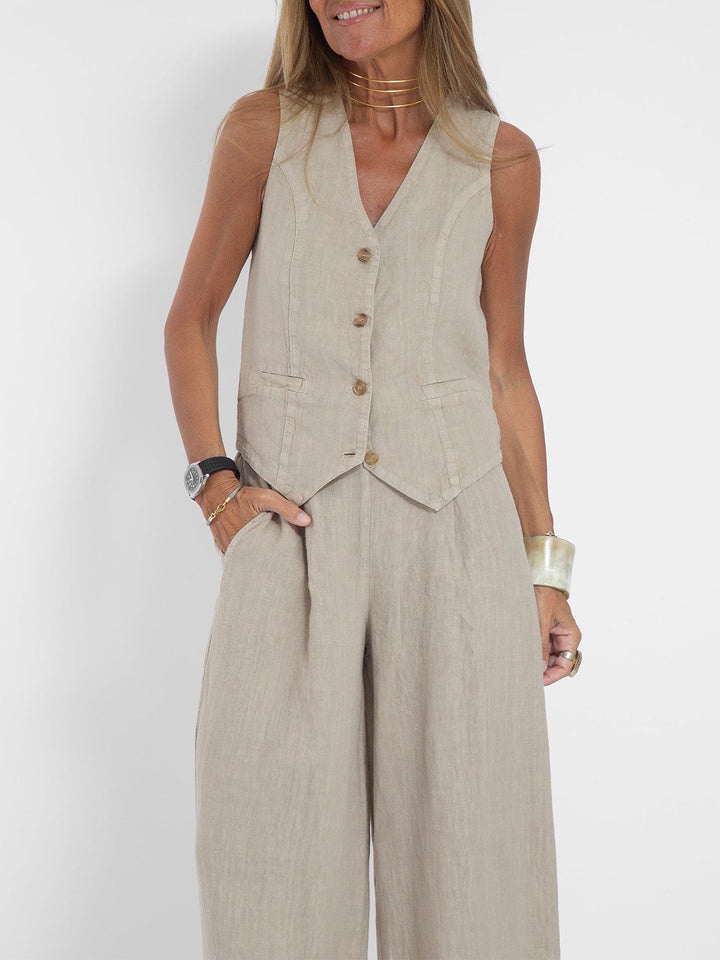 Aira - Buttoned Vest & Wide Pants Set