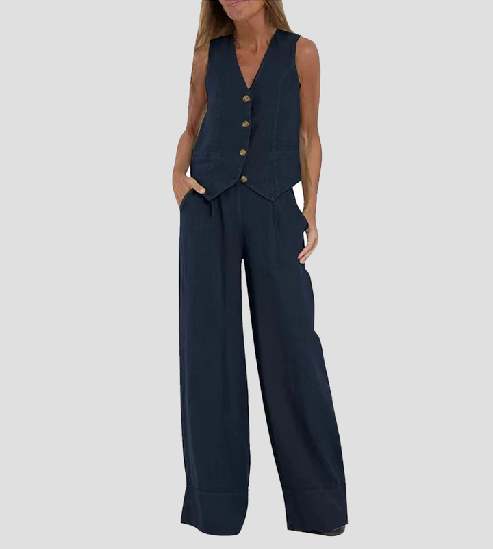 Aira - Buttoned Vest & Wide Pants Set