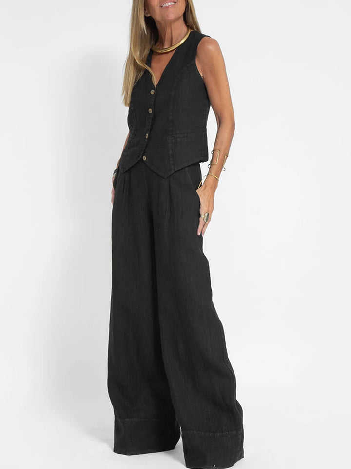 Aira - Buttoned Vest & Wide Pants Set