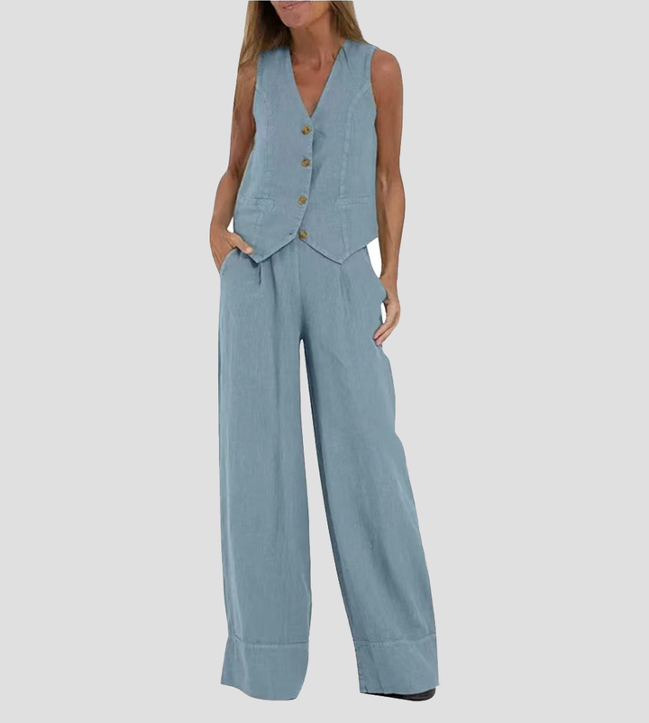 Aira - Buttoned Vest & Wide Pants Set