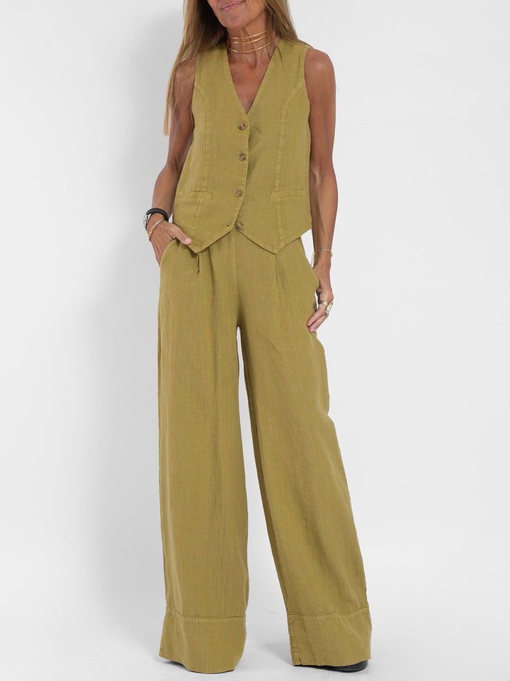 Aira - Buttoned Vest & Wide Pants Set