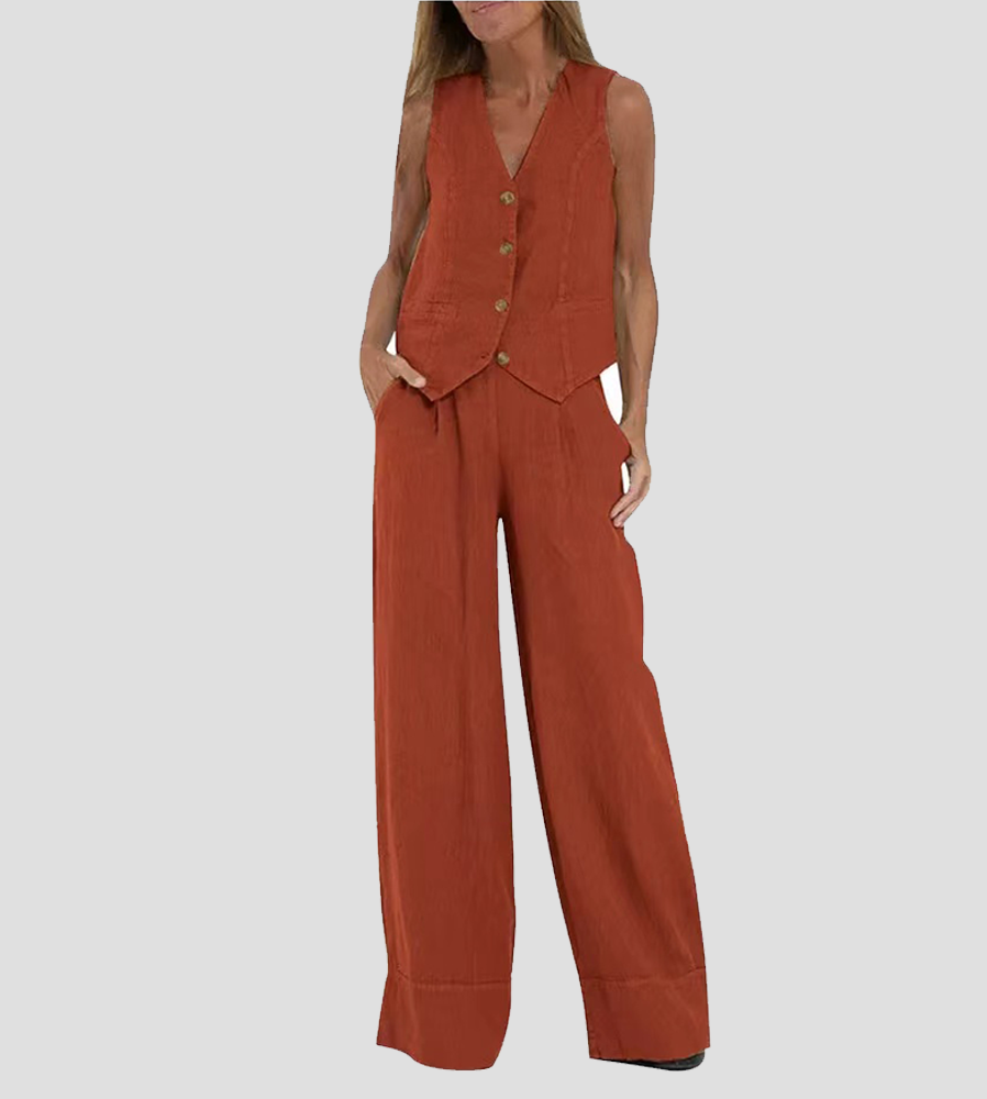 Aira - Buttoned Vest & Wide Pants Set